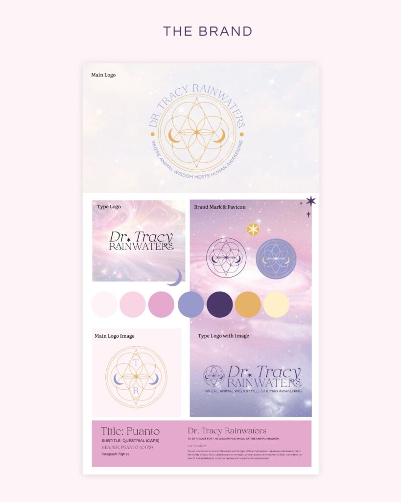 Cosmic Brand Board for animal communication branding and website design