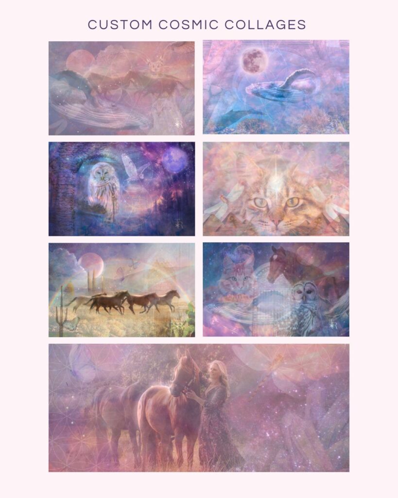 Cosmic Animal Collages for animal communication branding and website design