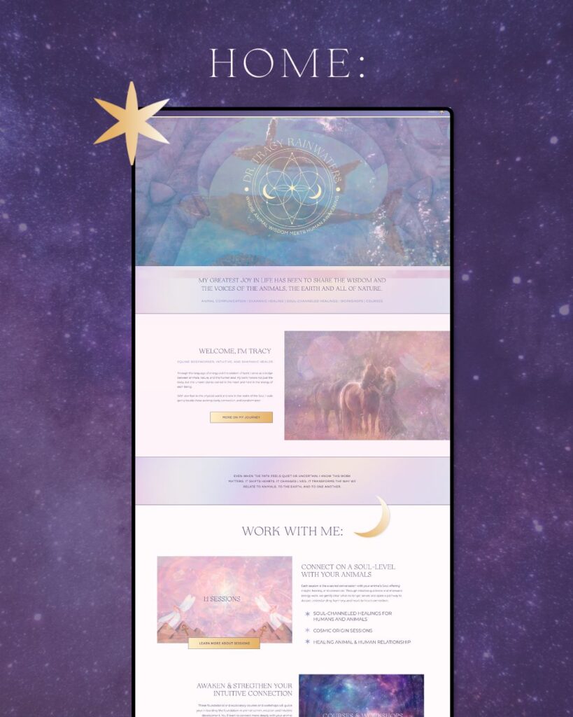 Cosmic Website Home Page for animal communication branding and website design